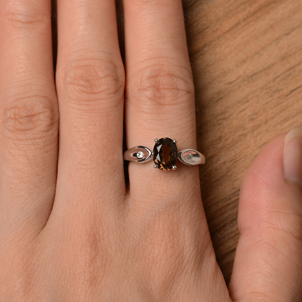 Unique Oval Cut Smoky Quartz  Ring Yellow Gold - LUO Jewelry