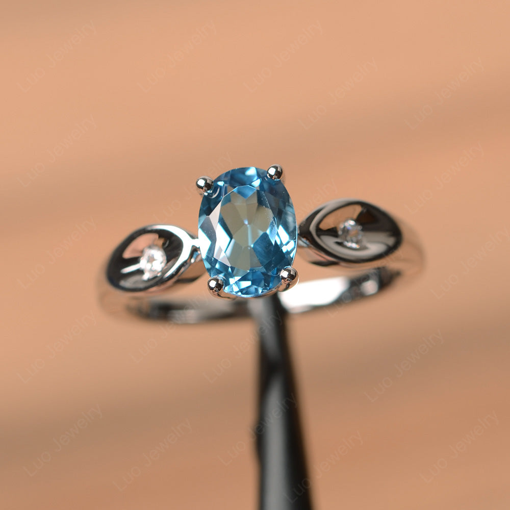 Unique Oval Cut Swiss Blue Topaz Ring Yellow Gold - LUO Jewelry