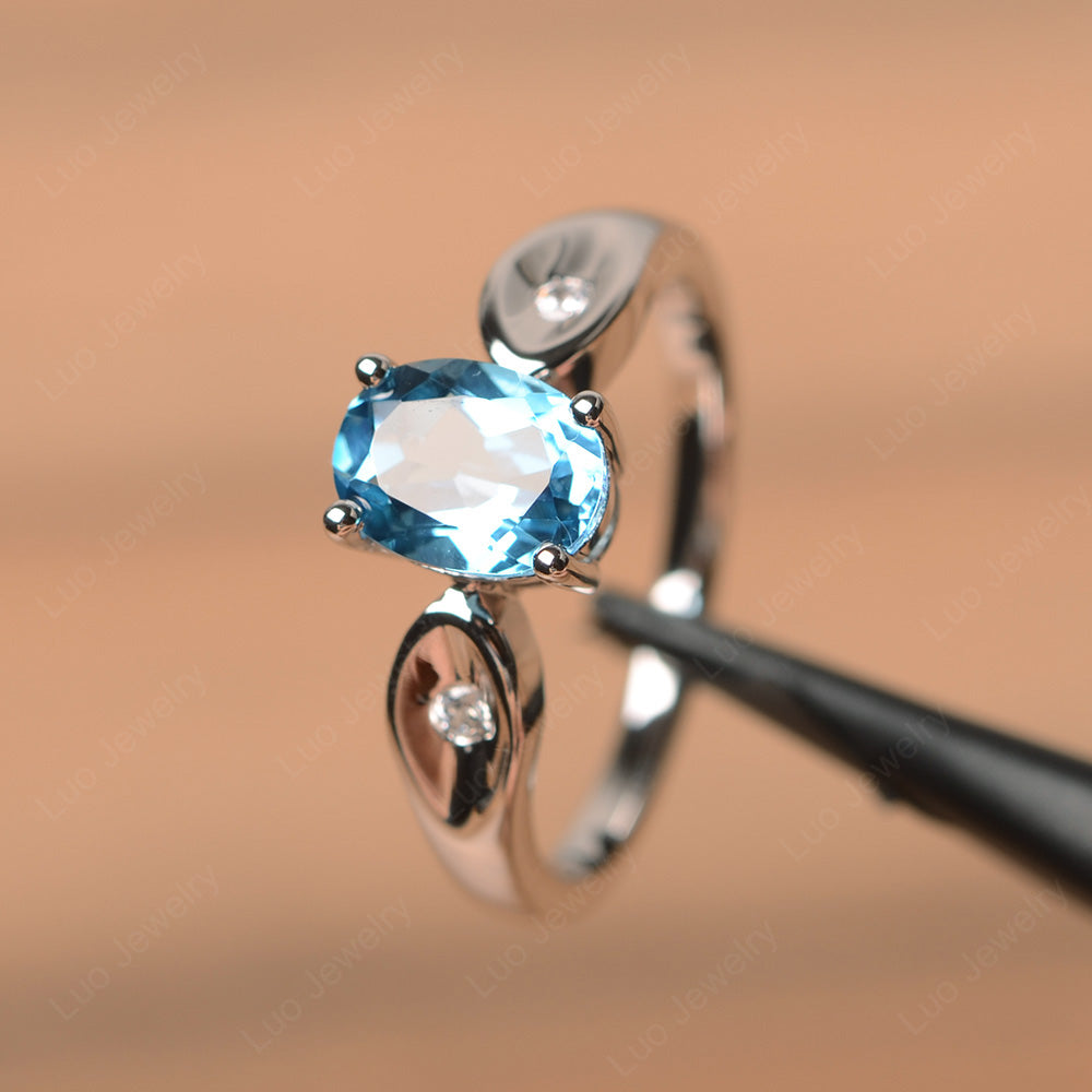 Unique Oval Cut Swiss Blue Topaz Ring Yellow Gold - LUO Jewelry
