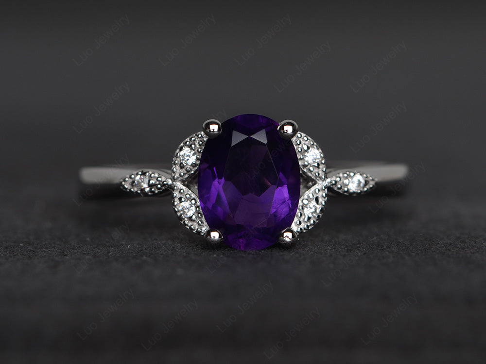 Amethyst Ring Vintage Oval Engagement Rings - LUO Jewelry