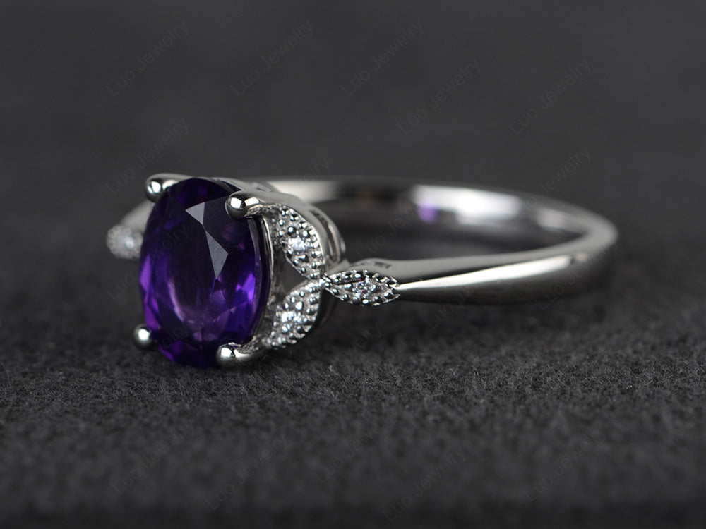 Amethyst Ring Vintage Oval Engagement Rings - LUO Jewelry