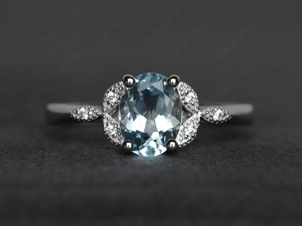 Aquamarine Ring Vintage Oval Engagement Rings - LUO Jewelry