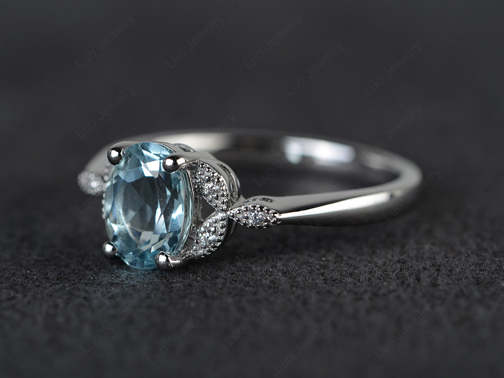 Aquamarine Ring Vintage Oval Engagement Rings - LUO Jewelry