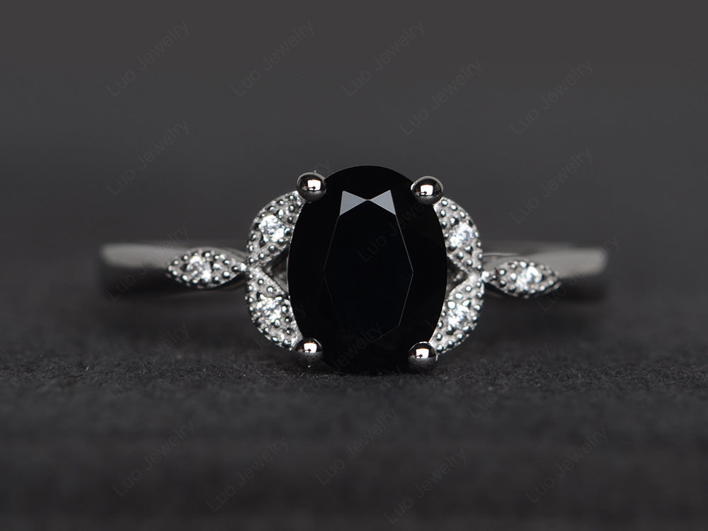 Black Stone Ring Vintage Oval Engagement Rings - LUO Jewelry