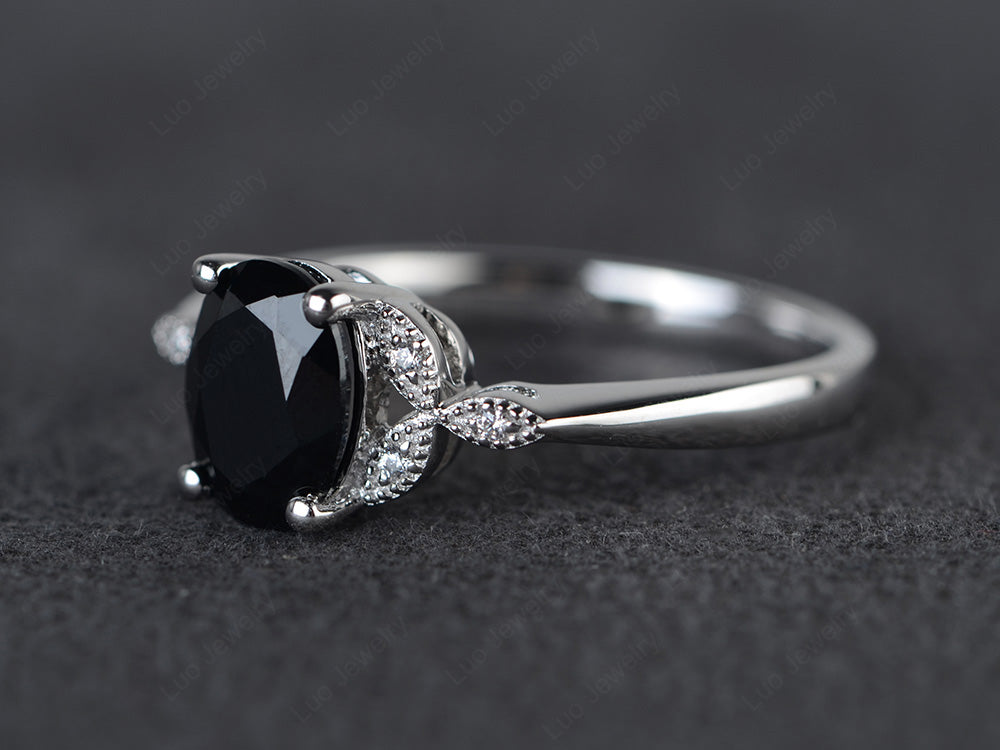 Black Stone Ring Vintage Oval Engagement Rings - LUO Jewelry