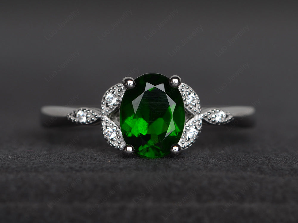 Diopside Ring Vintage Oval Engagement Rings - LUO Jewelry