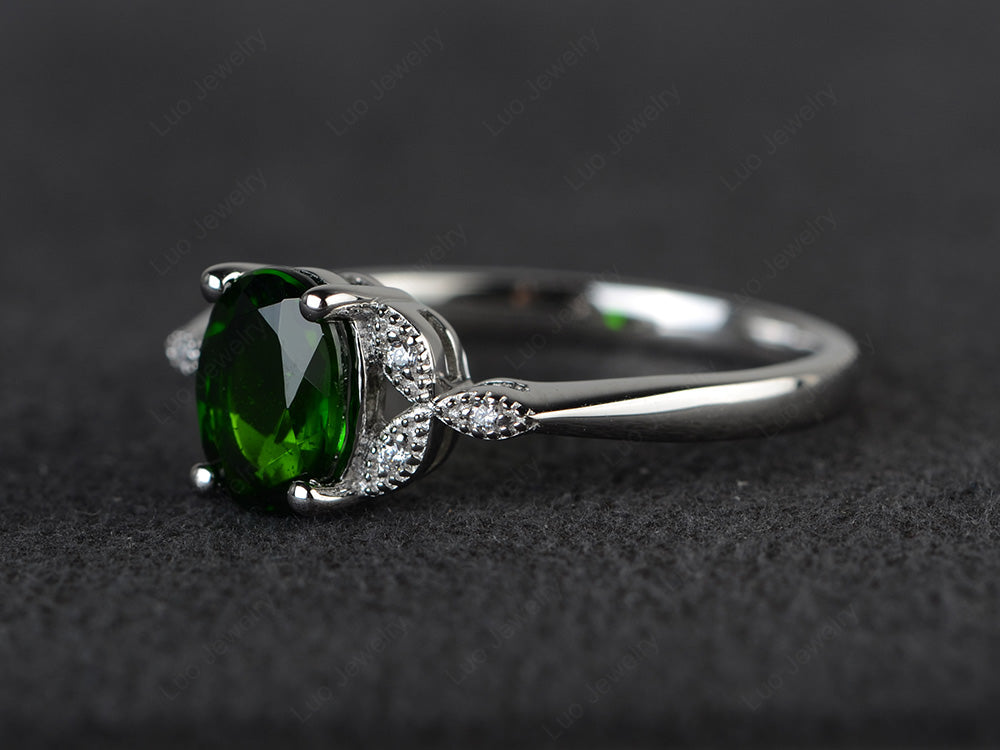 Diopside Ring Vintage Oval Engagement Rings - LUO Jewelry