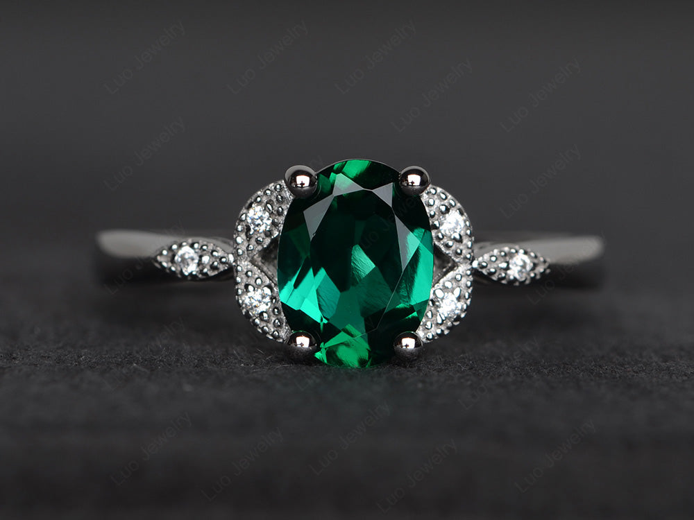 Lab Emerald Ring Vintage Oval Engagement Rings - LUO Jewelry