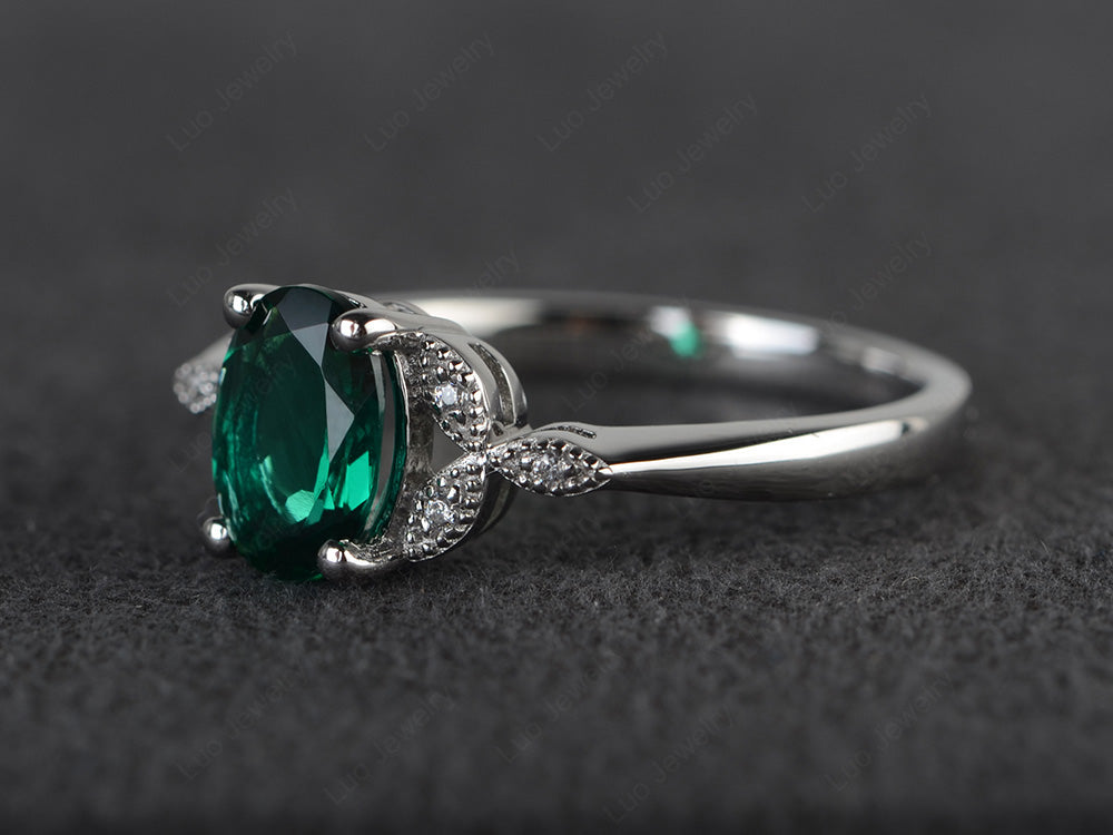 Lab Emerald Ring Vintage Oval Engagement Rings - LUO Jewelry