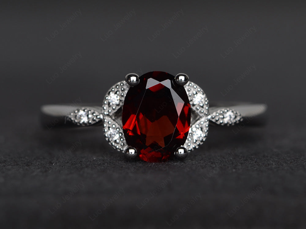 Garnet Ring Vintage Oval Engagement Rings - LUO Jewelry