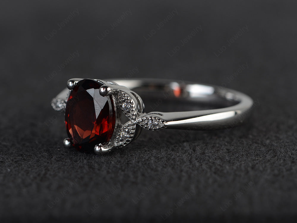 Garnet Ring Vintage Oval Engagement Rings - LUO Jewelry