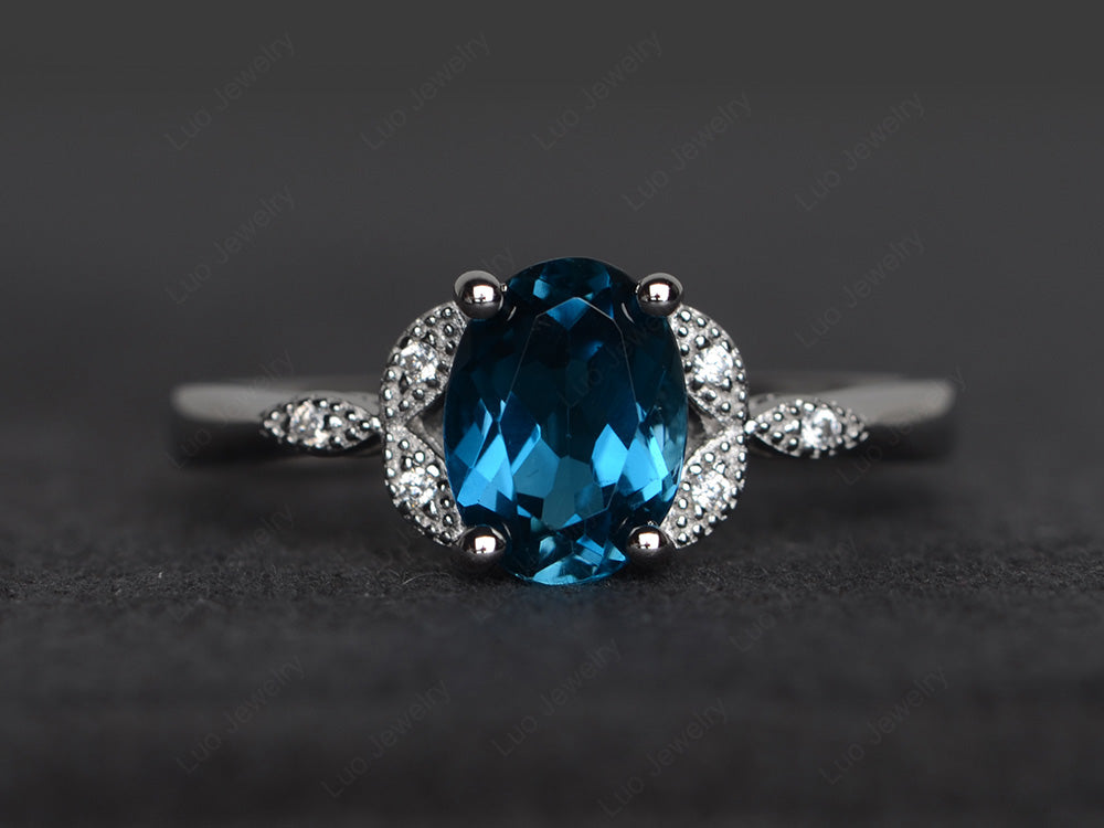 London Blue Topaz Ring Vintage Oval Engagement Rings - LUO Jewelry