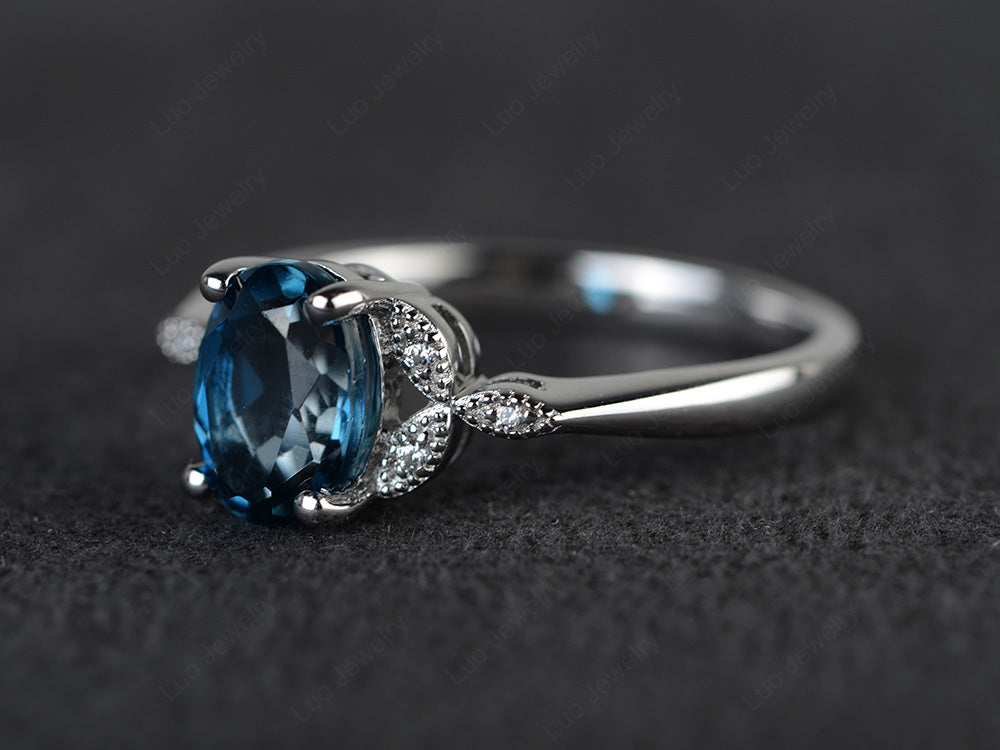 London Blue Topaz Ring Vintage Oval Engagement Rings - LUO Jewelry