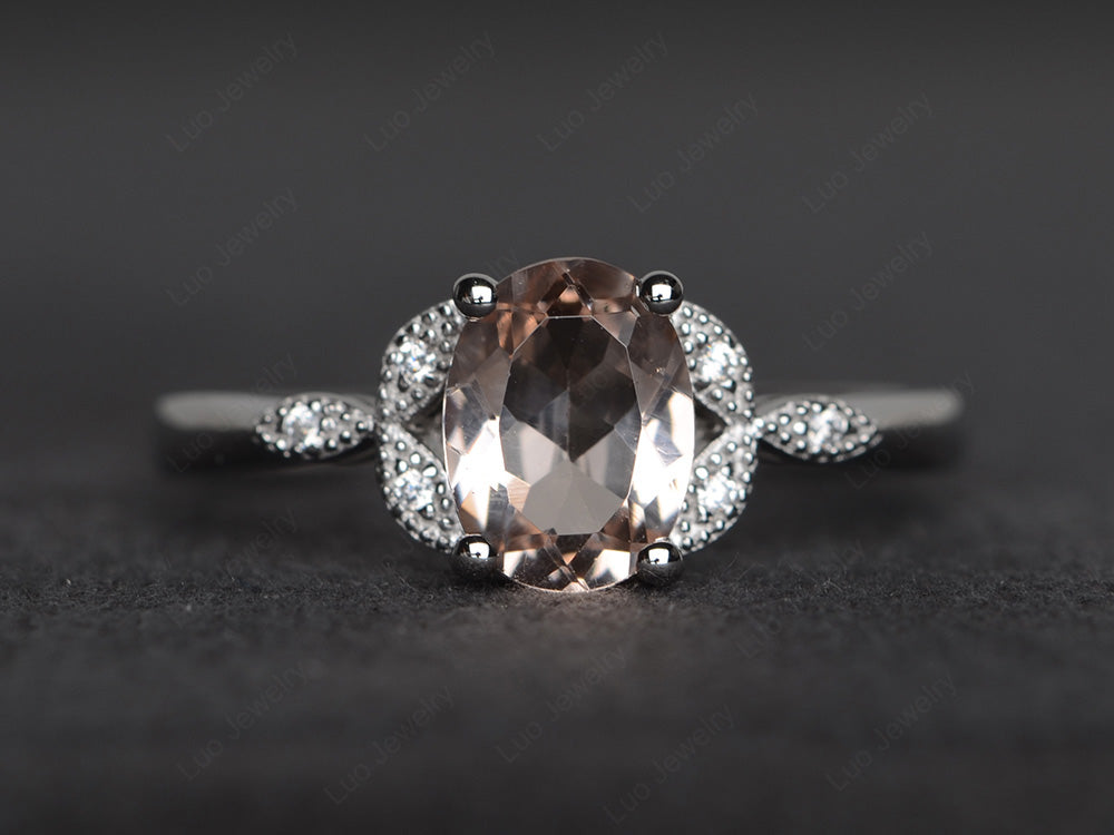 Morganite Ring Vintage Oval Engagement Rings - LUO Jewelry