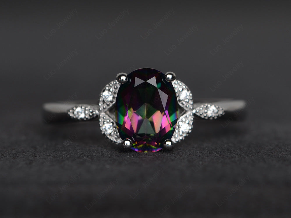 Mystic Topaz Ring Vintage Oval Engagement Rings - LUO Jewelry