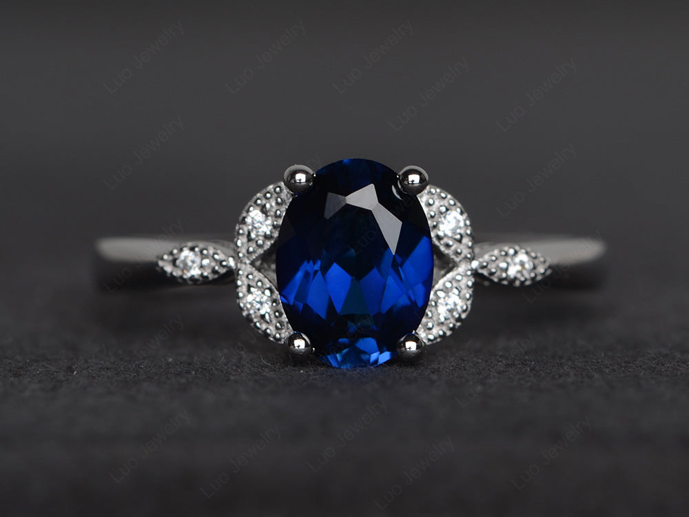 Lab Sapphire Ring Vintage Oval Engagement Rings - LUO Jewelry