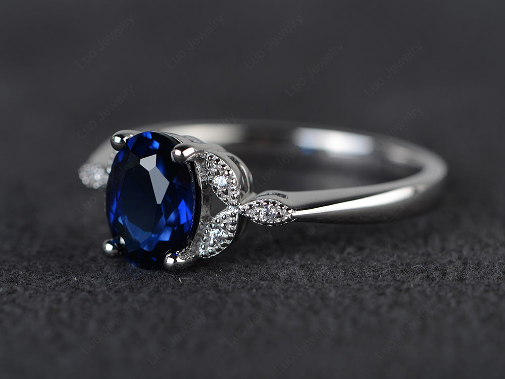 Lab Sapphire Ring Vintage Oval Engagement Rings - LUO Jewelry