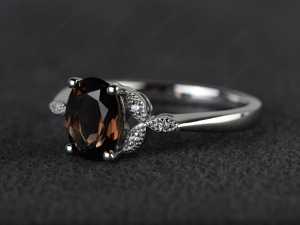 Smoky Quartz  Ring Vintage Oval Engagement Rings - LUO Jewelry