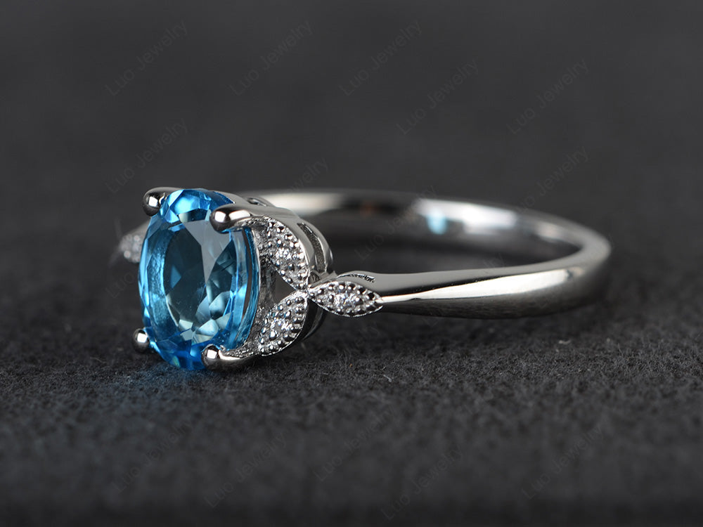 Swiss Blue Topaz Ring Vintage Oval Engagement Rings - LUO Jewelry