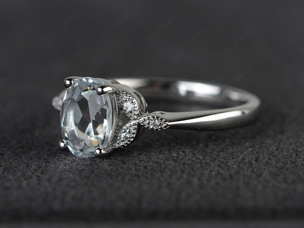 White Topaz Ring Vintage Oval Engagement Rings - LUO Jewelry