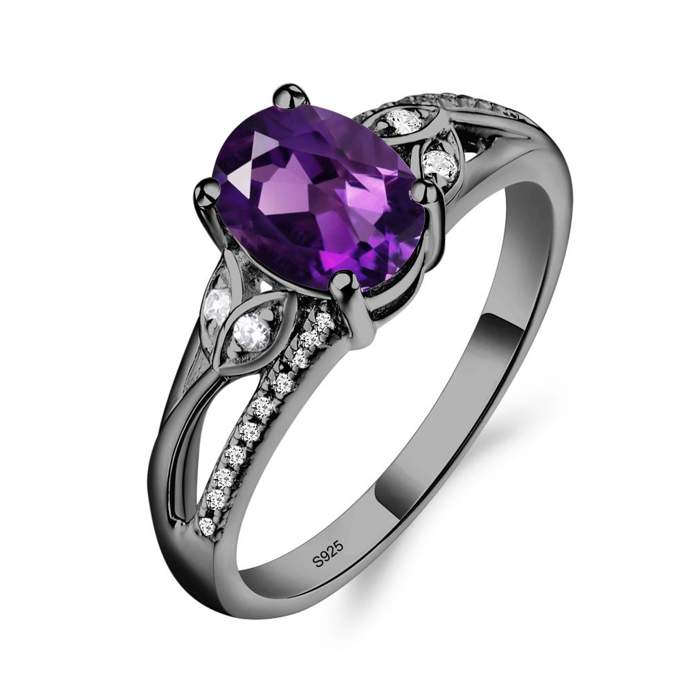 Vintage Oval Cut Amethyst Engagement Ring - LUO Jewelry #metal_black finish sterling silver
