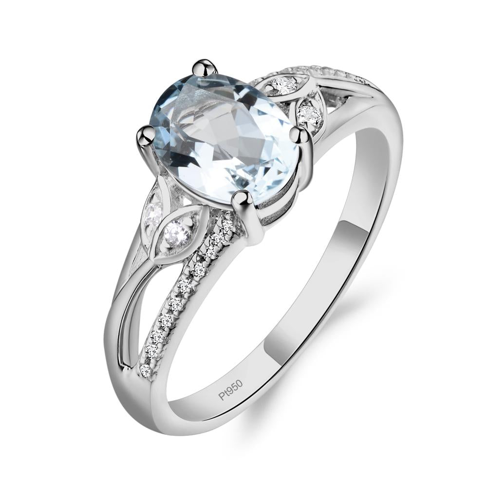 Vintage Oval Cut Aquamarine Engagement Ring - LUO Jewelry #metal_platinum