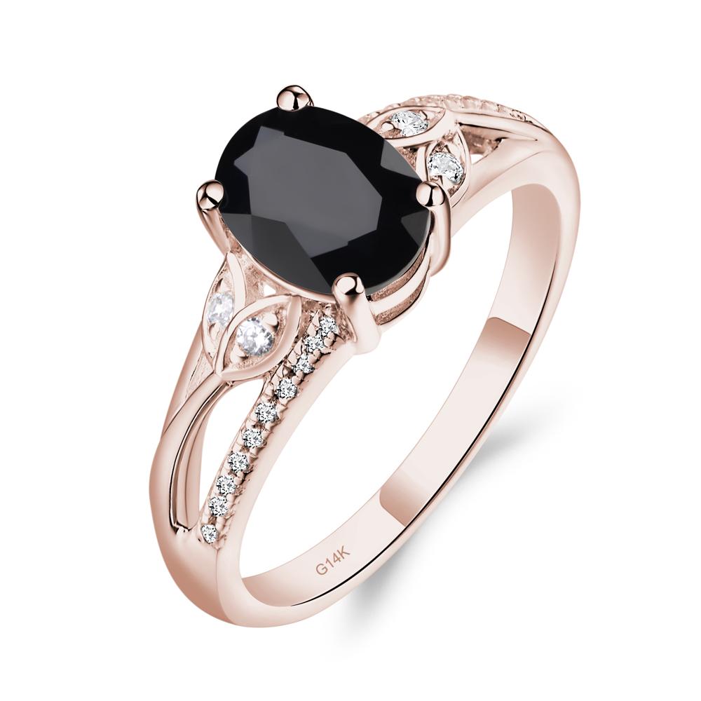 Vintage Oval Cut Black Stone Engagement Ring - LUO Jewelry #metal_14k rose gold
