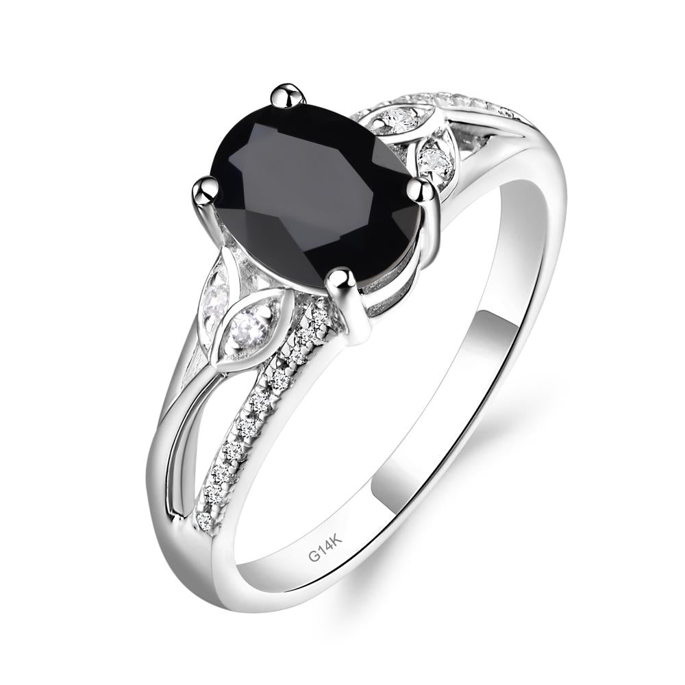 Vintage Oval Cut Black Stone Engagement Ring - LUO Jewelry #metal_14k white gold