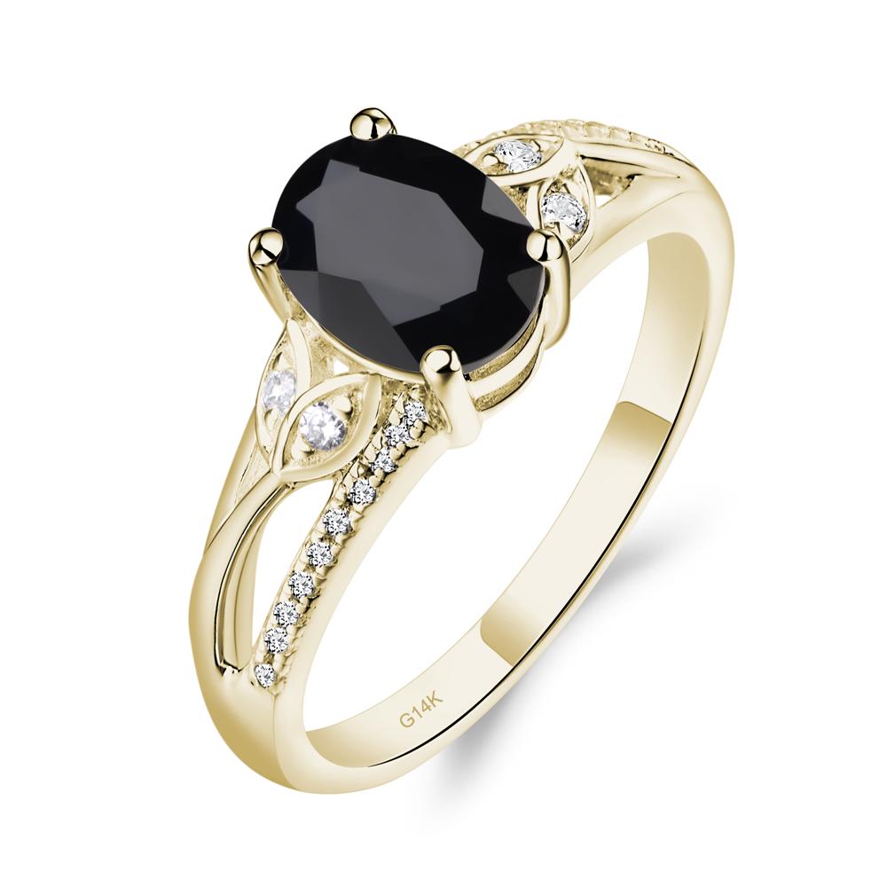 Vintage Oval Cut Black Stone Engagement Ring - LUO Jewelry #metal_14k yellow gold