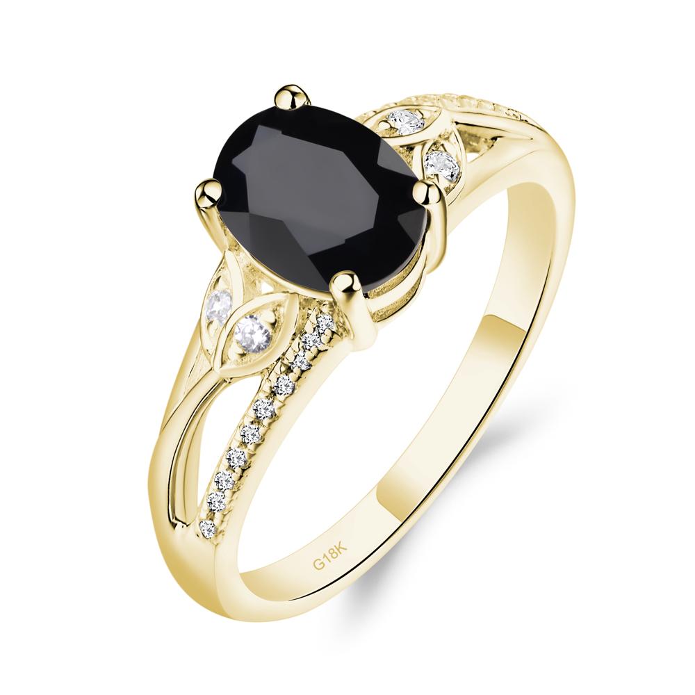 Vintage Oval Cut Black Stone Engagement Ring - LUO Jewelry #metal_18k yellow gold