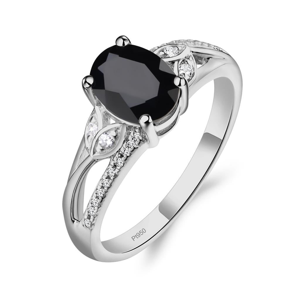 Vintage Oval Cut Black Stone Engagement Ring - LUO Jewelry #metal_platinum