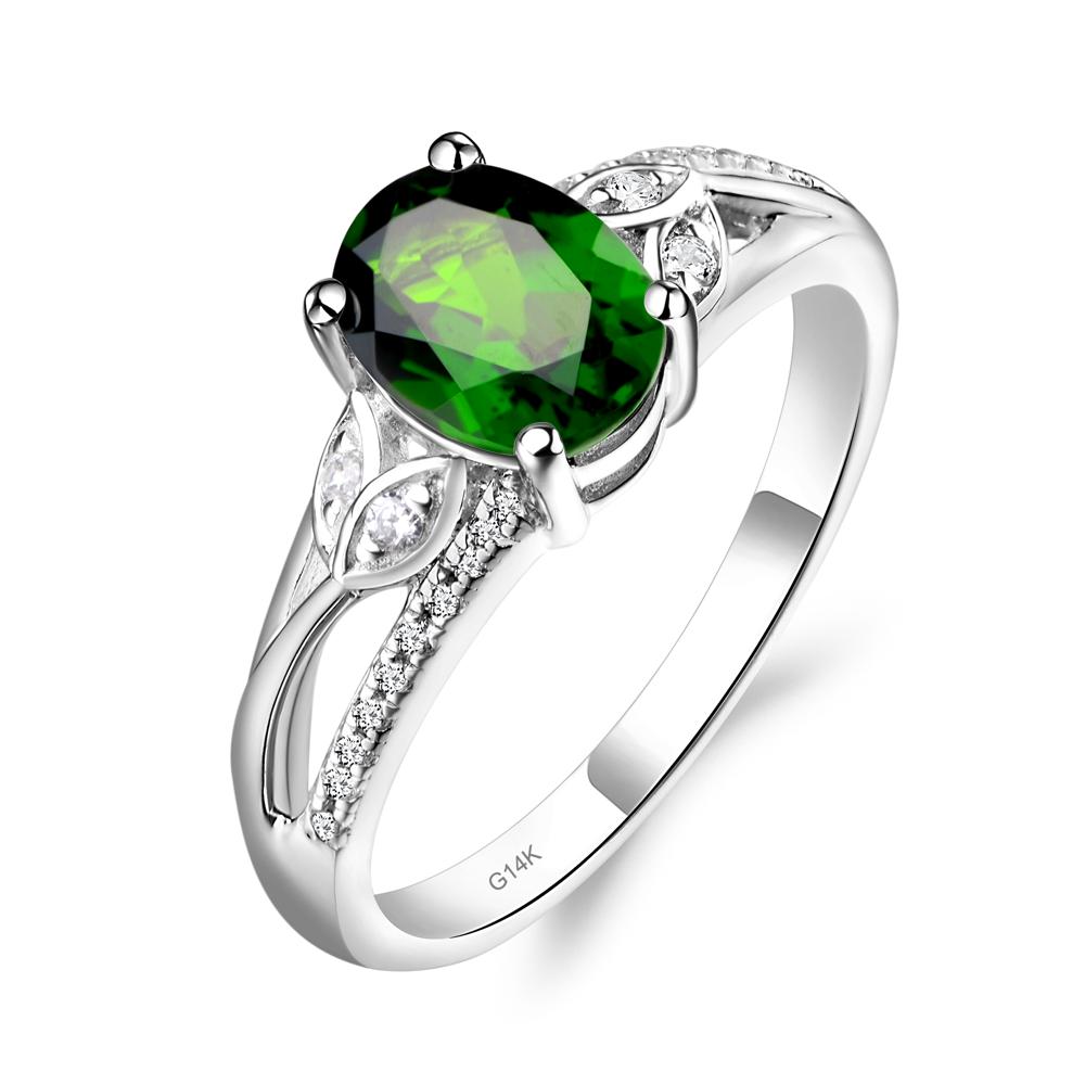 Vintage Oval Cut Diopside Engagement Ring - LUO Jewelry #metal_14k white gold