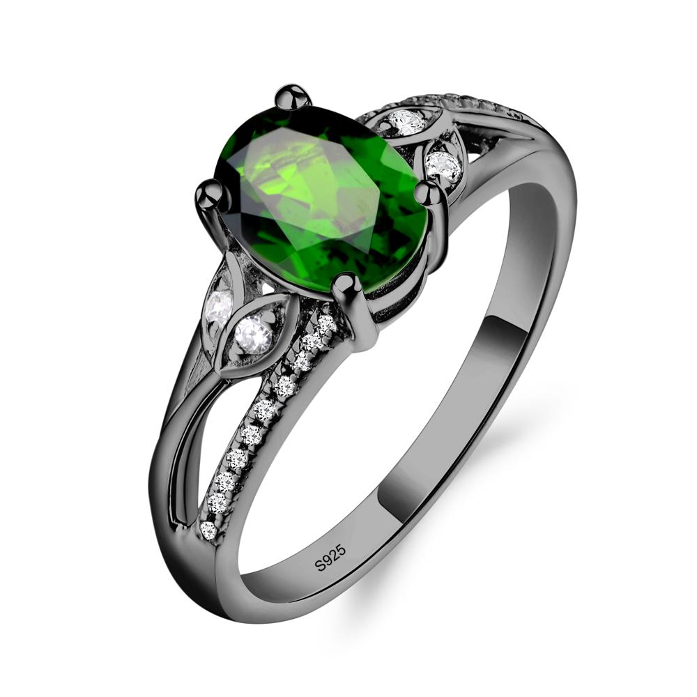 Vintage Oval Cut Diopside Engagement Ring - LUO Jewelry #metal_black finish sterling silver