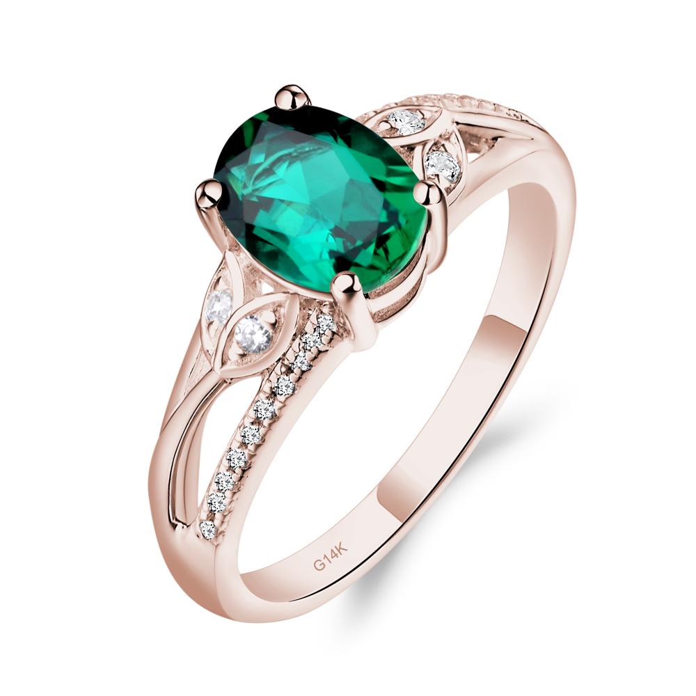 Vintage Oval Cut Emerald Engagement Ring - LUO Jewelry #metal_14k rose gold