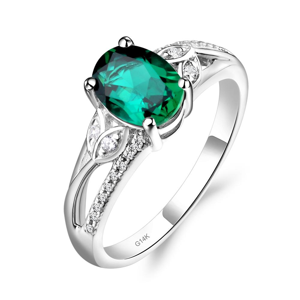 Vintage Oval Cut Emerald Engagement Ring - LUO Jewelry #metal_14k white gold