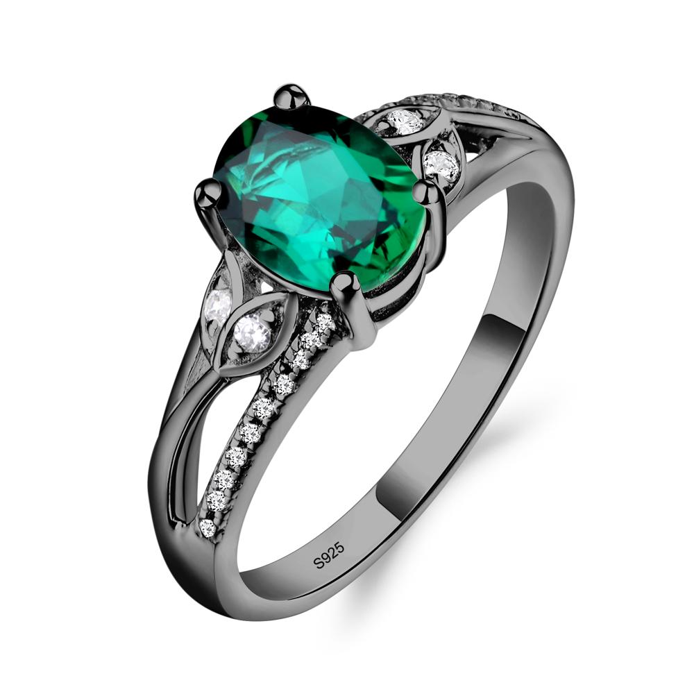 Vintage Oval Cut Emerald Engagement Ring - LUO Jewelry #metal_black finish sterling silver