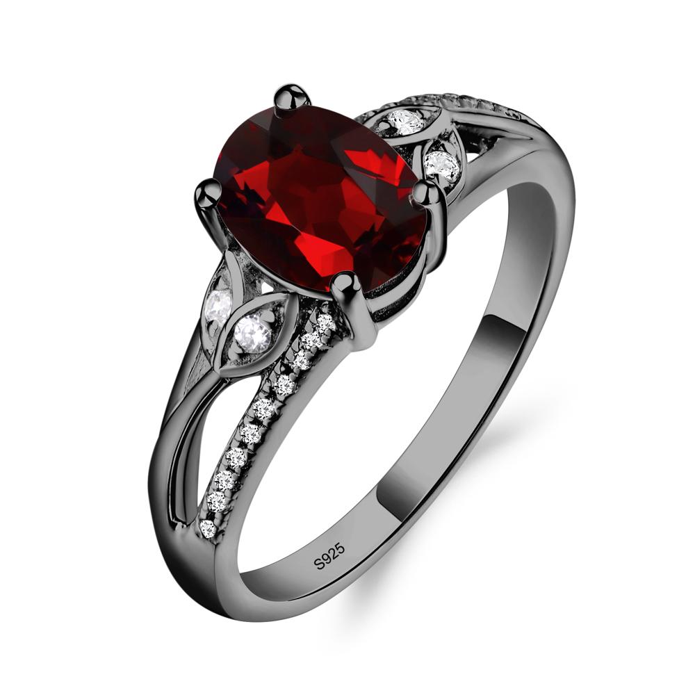 Vintage Oval Cut Garnet Engagement Ring - LUO Jewelry #metal_black finish sterling silver