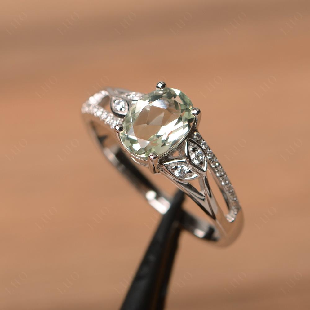 Vintage Oval Cut Green Amethyst Engagement Ring - LUO Jewelry