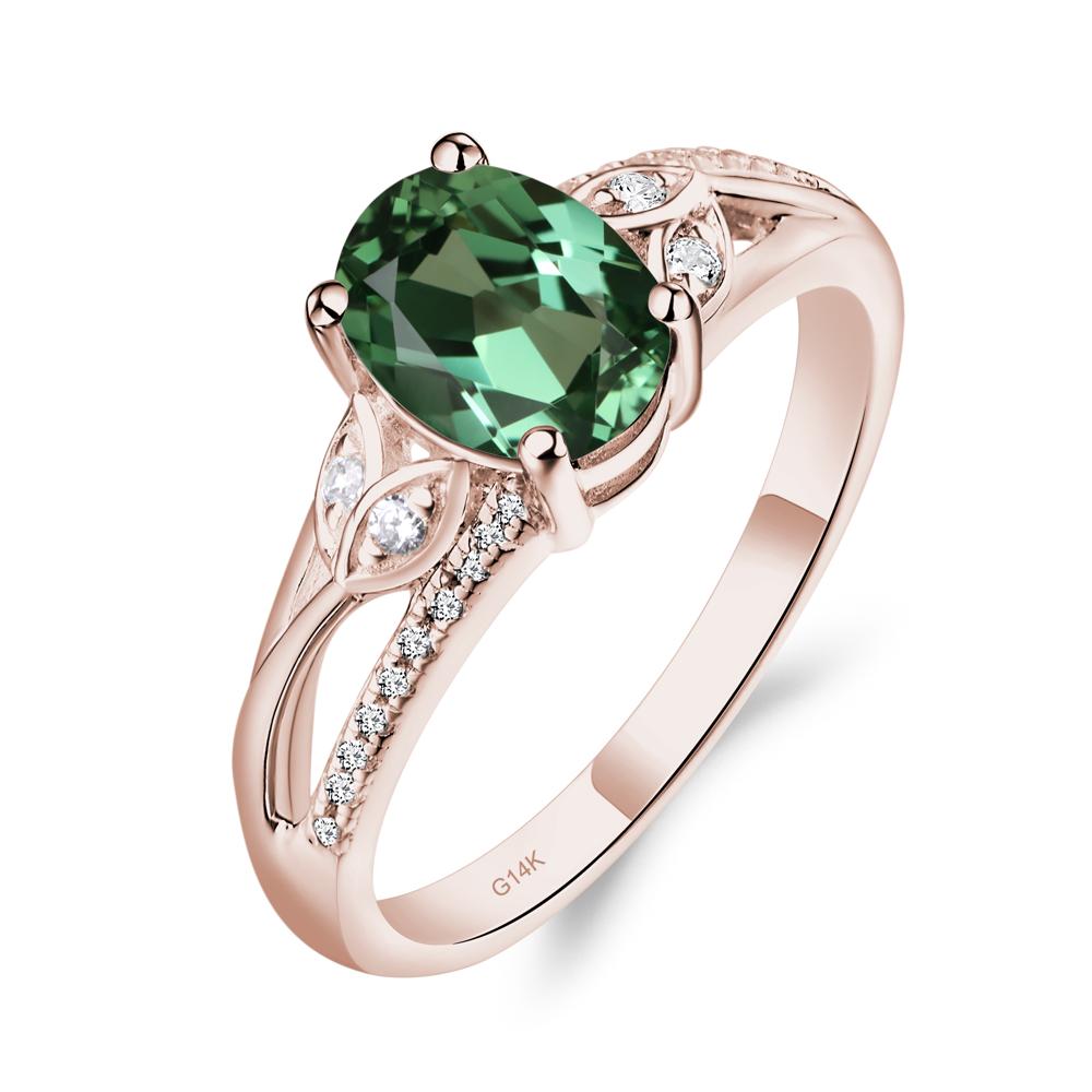 Vintage Oval Cut Lab Green Sapphire Engagement Ring - LUO Jewelry #metal_14k rose gold