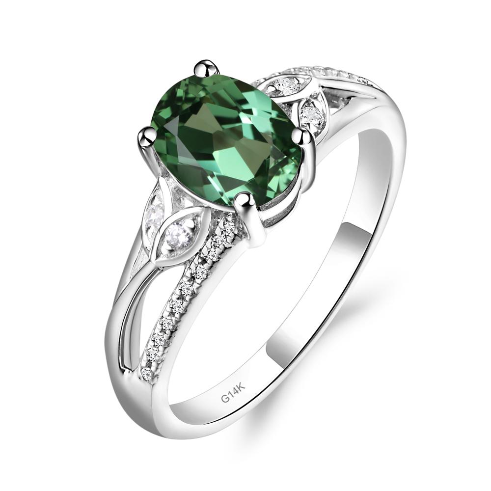 Vintage Oval Cut Lab Green Sapphire Engagement Ring - LUO Jewelry #metal_14k white gold