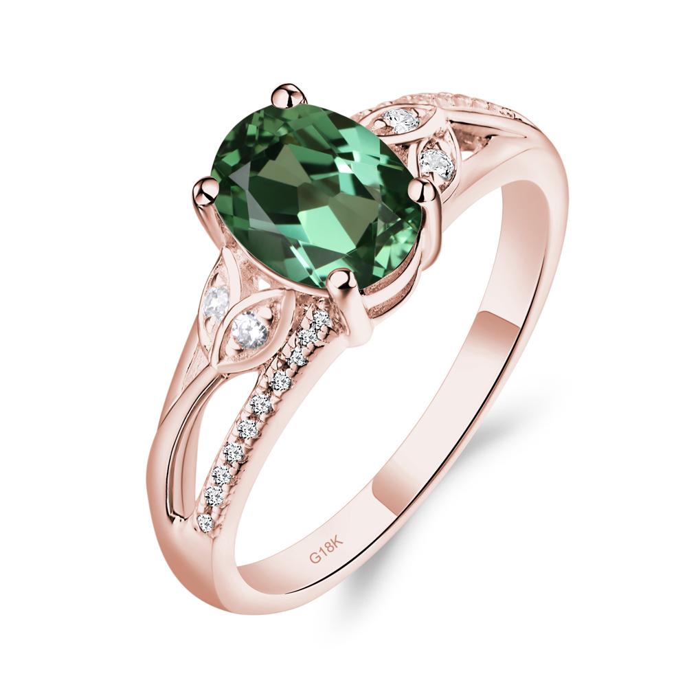 Vintage Oval Cut Lab Green Sapphire Engagement Ring - LUO Jewelry #metal_18k rose gold