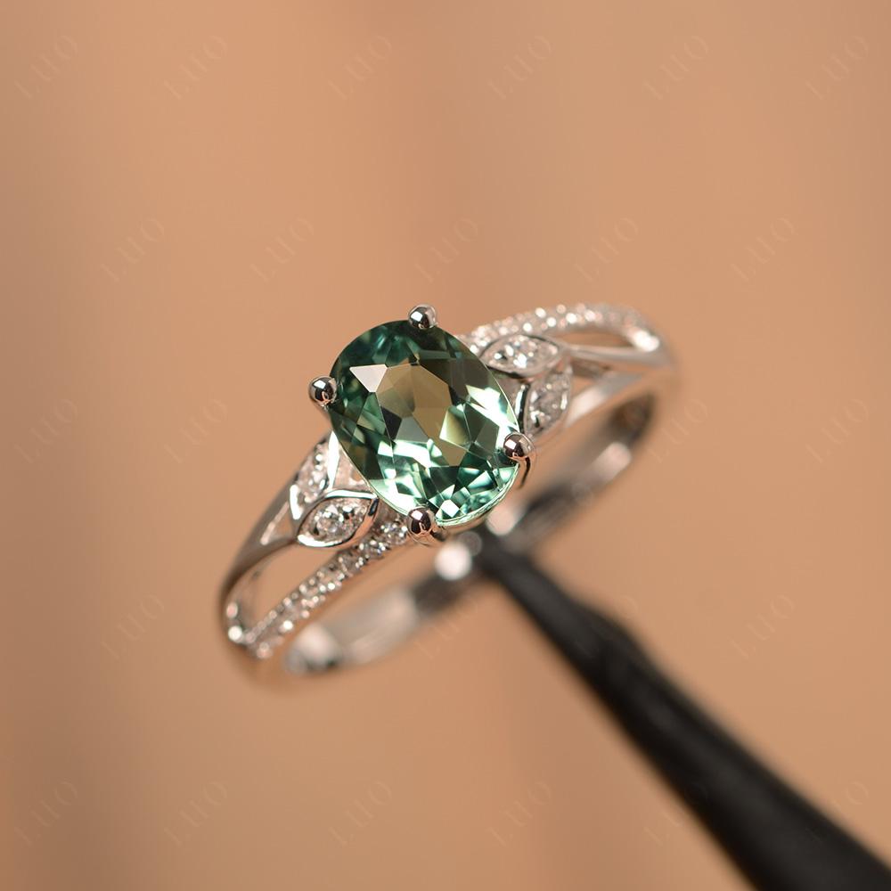 Vintage Oval Cut Lab Green Sapphire Engagement Ring - LUO Jewelry
