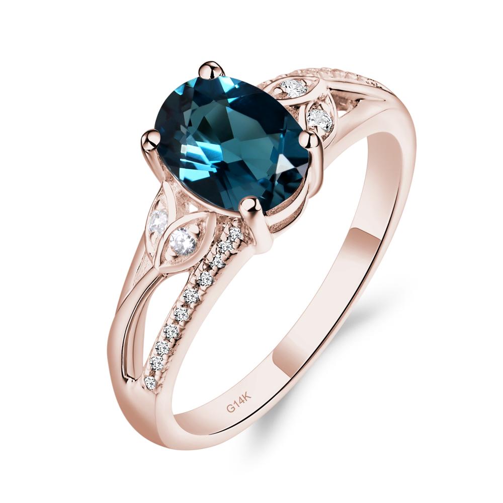 Vintage Oval Cut London Blue Topaz Engagement Ring - LUO Jewelry #metal_14k rose gold