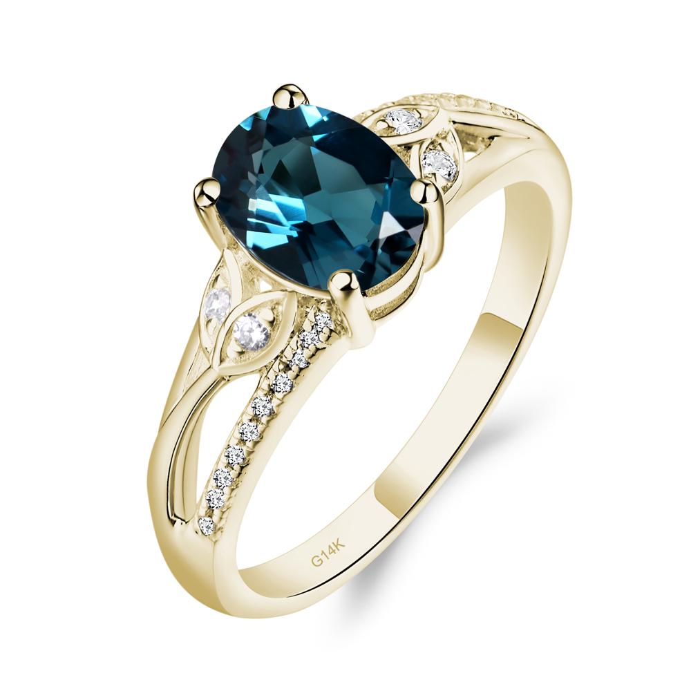 Vintage Oval Cut London Blue Topaz Engagement Ring - LUO Jewelry #metal_14k yellow gold