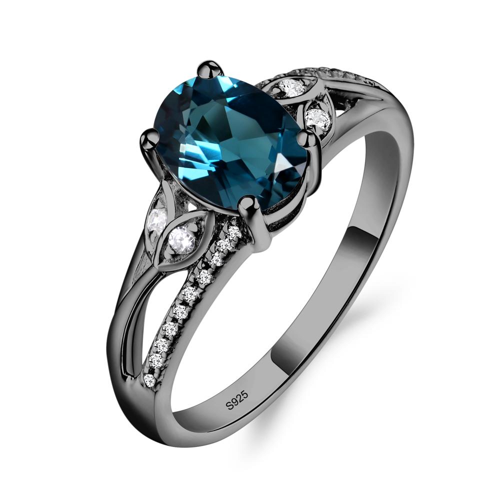 Vintage Oval Cut London Blue Topaz Engagement Ring - LUO Jewelry #metal_black finish sterling silver