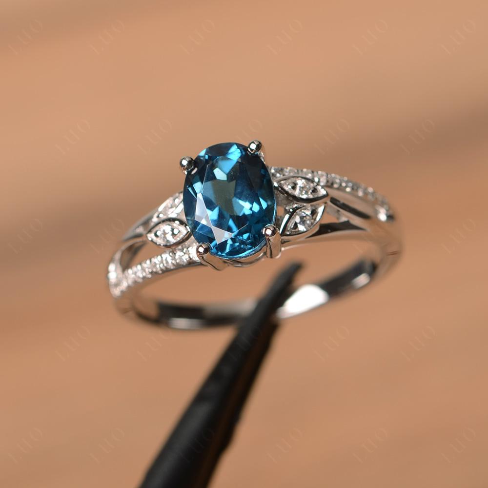 Vintage Oval Cut London Blue Topaz Engagement Ring - LUO Jewelry