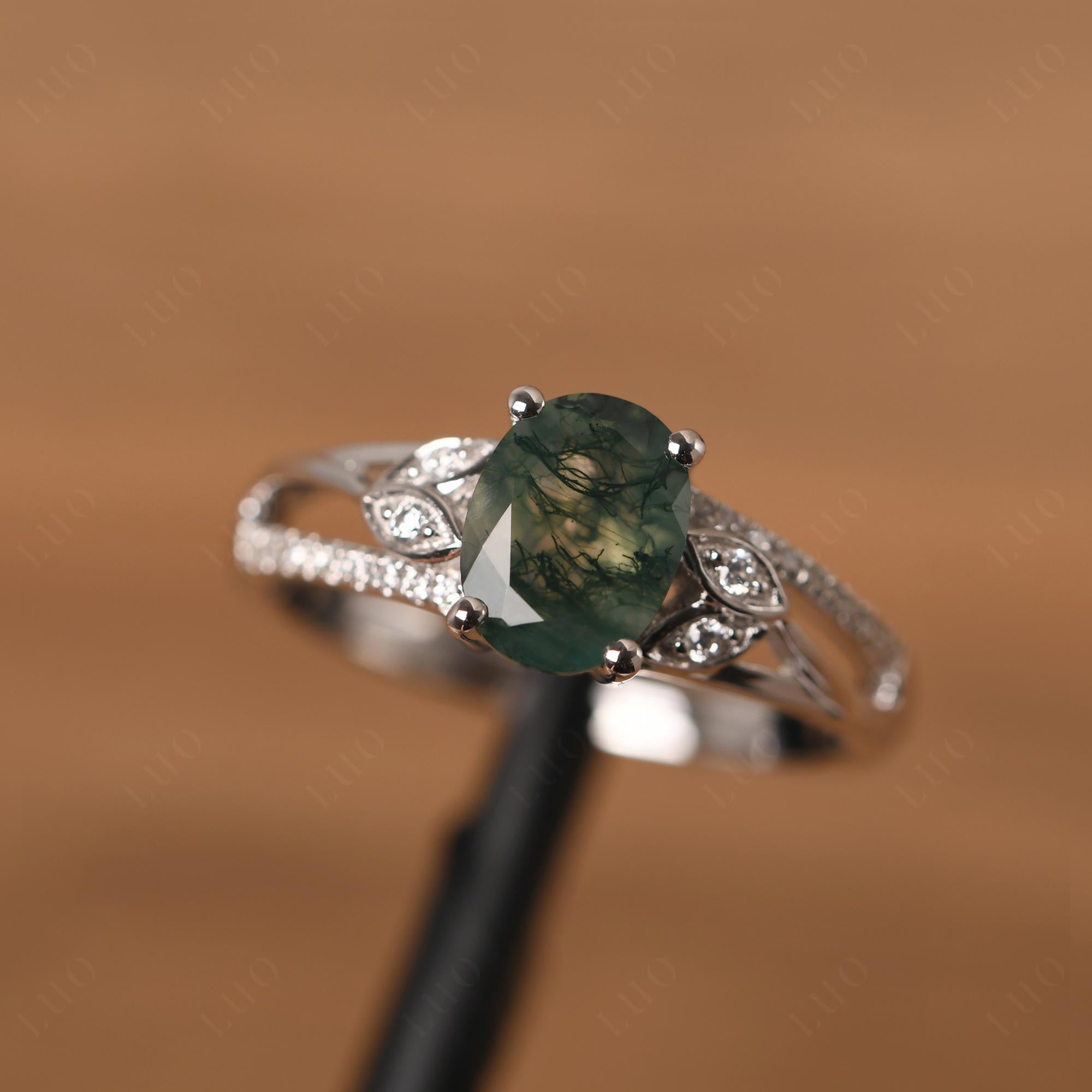 Vintage Oval Cut Moss Agate Engagement Ring - LUO Jewelry