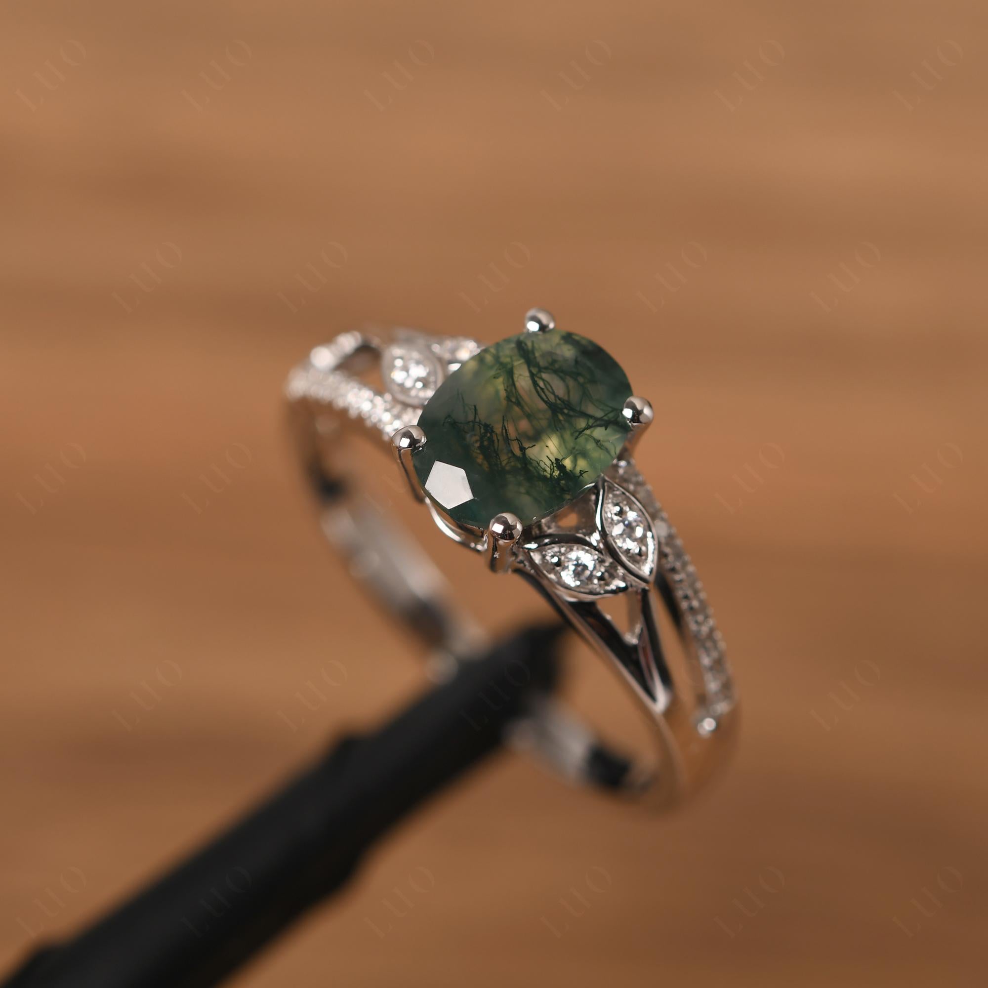 Vintage Oval Cut Moss Agate Engagement Ring - LUO Jewelry