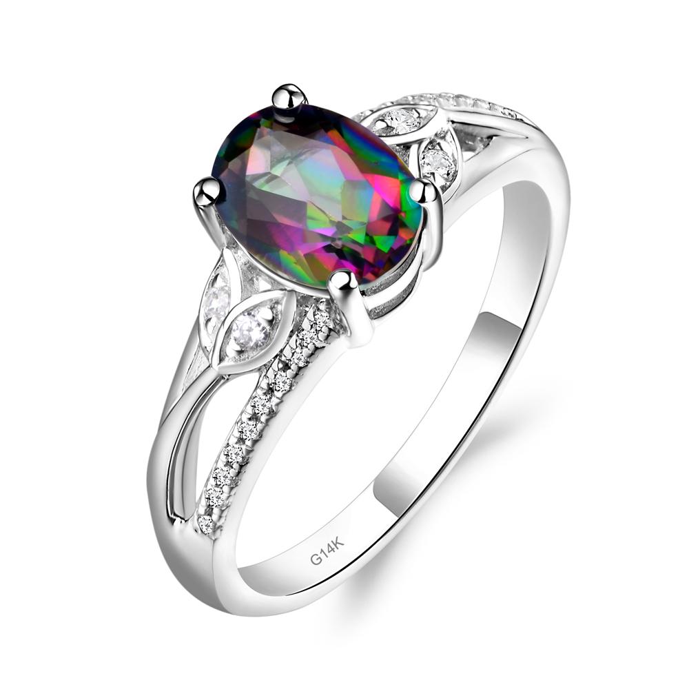 Vintage Oval Cut Mystic Topaz Engagement Ring - LUO Jewelry #metal_14k white gold