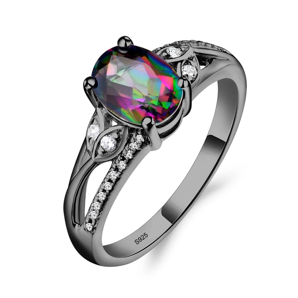 Vintage Oval Cut Mystic Topaz Engagement Ring - LUO Jewelry #metal_black finish sterling silver